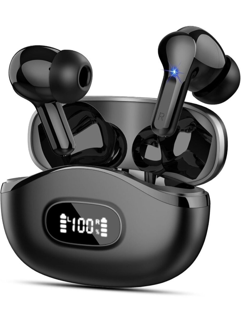 Wireless Obsidian Black HiFi Stereo Noise Cancelling Mics 48H Bluetooth Earbud